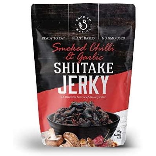 BACK TO BASIC SMOKED CHILLI & GARLIC SHITAKE JERKY 60G